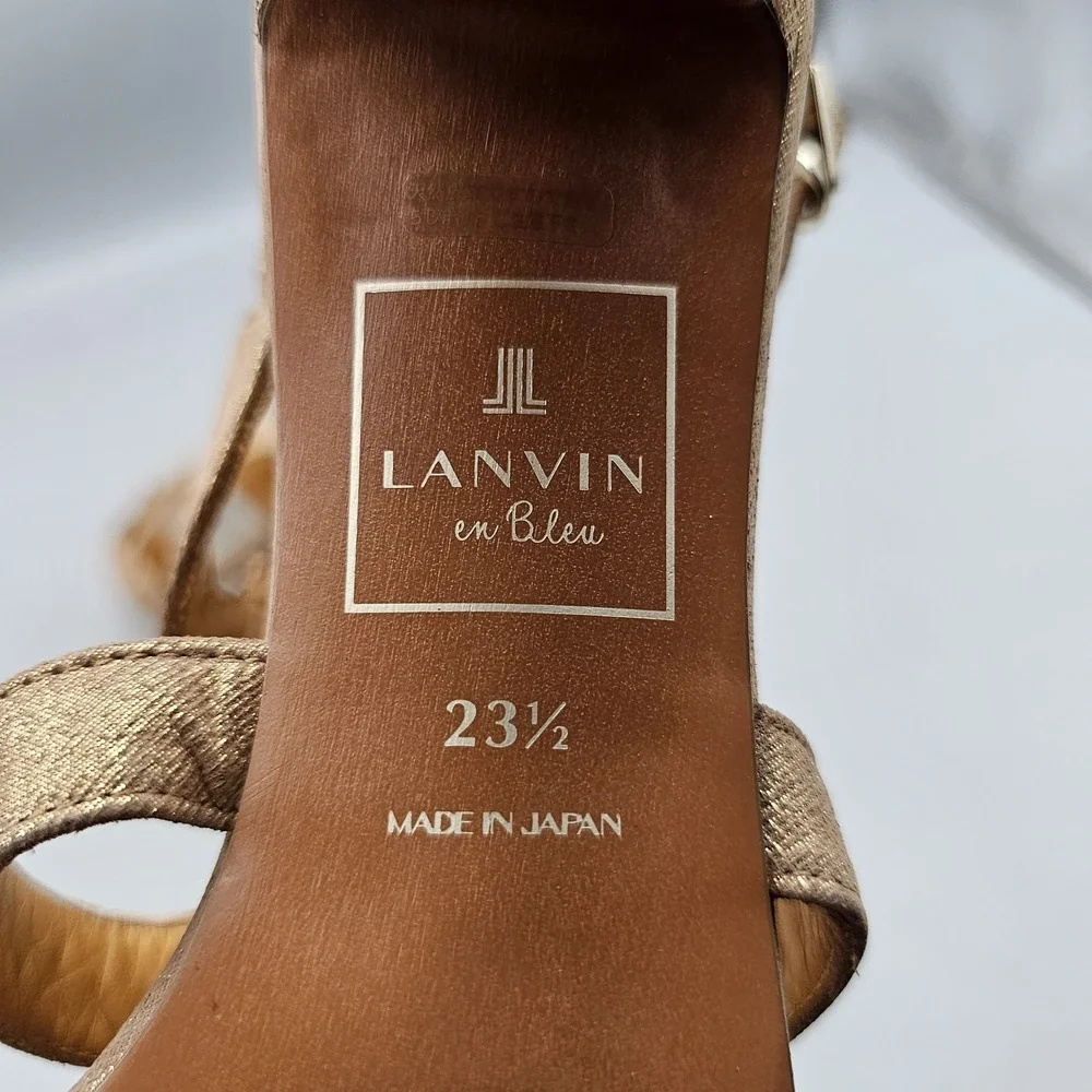Lanvin En Bleu Womens Size 6.5 US VGC Gold Strappy Gem Heels Pumps Made In Japan